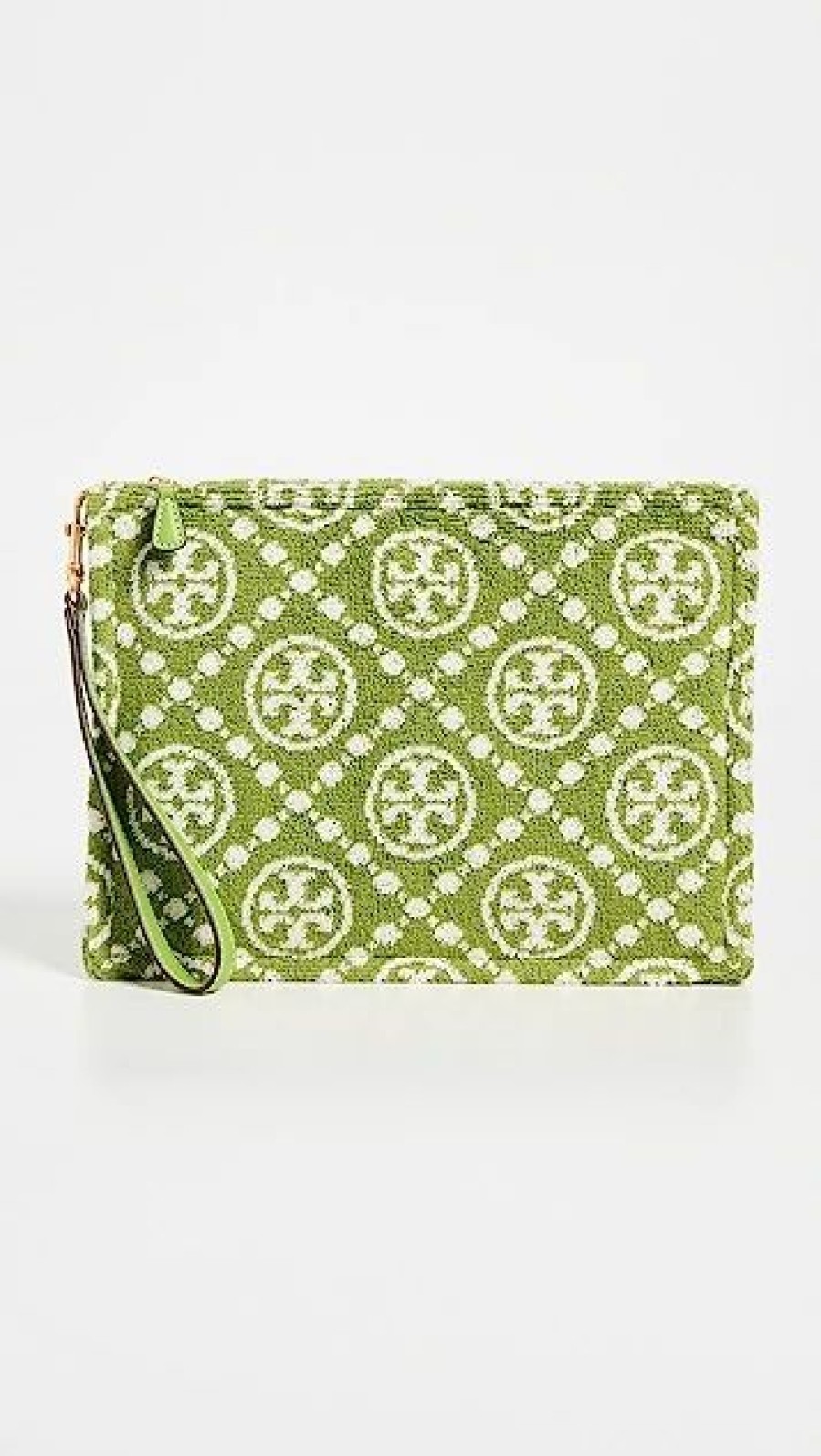 * Tory Burch T Monogram Terry Cosmetic Case Leaf Green Tools & Brushes